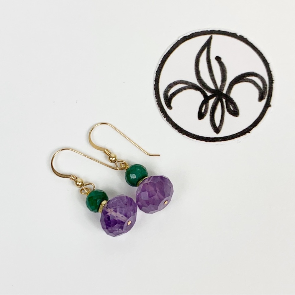 Amethyst Emerald Dangle Pierced Earrings